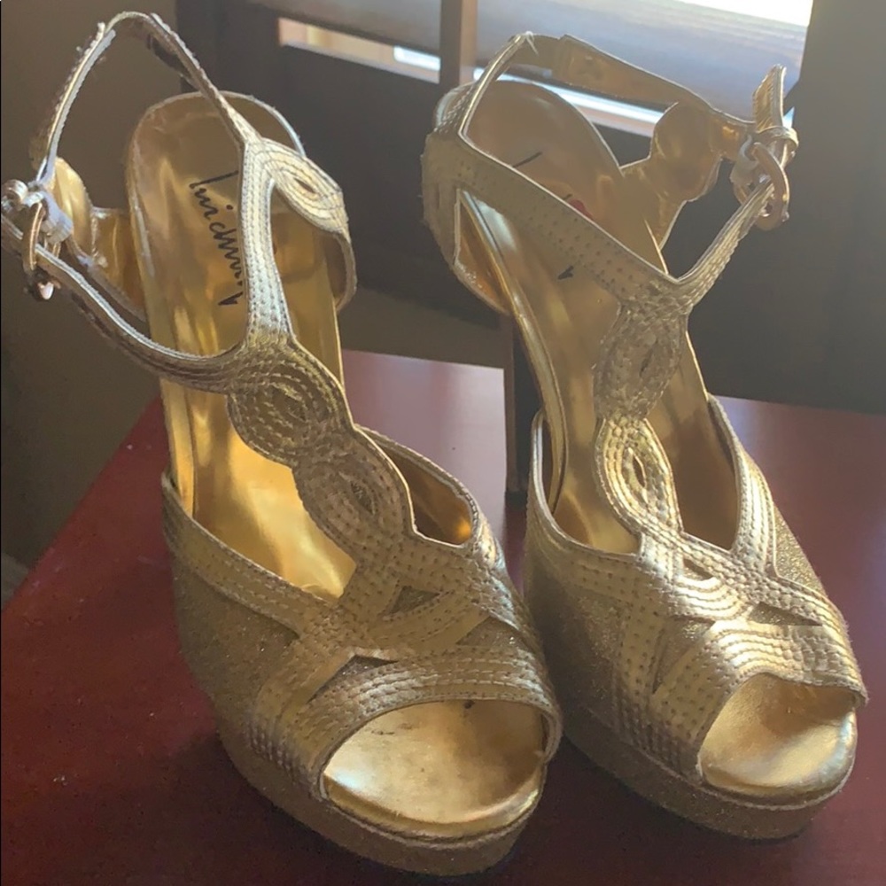 Gold glitter heels